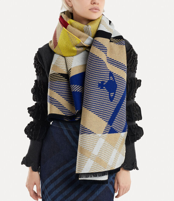 Vivienne Westwood Woven Multi Tartan Wrap in BEIGE